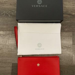 Versace red leather wristlet